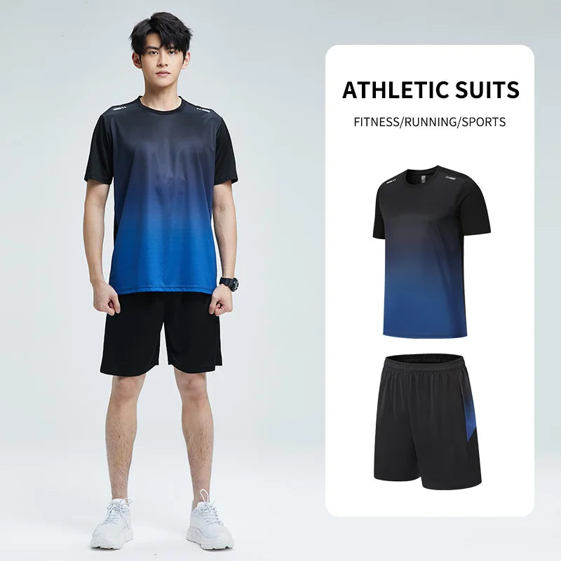 “Flexoora Men’s Ice-Silk Quick-Dry Gym Set – T-Shirt & Shorts for Running & Training”