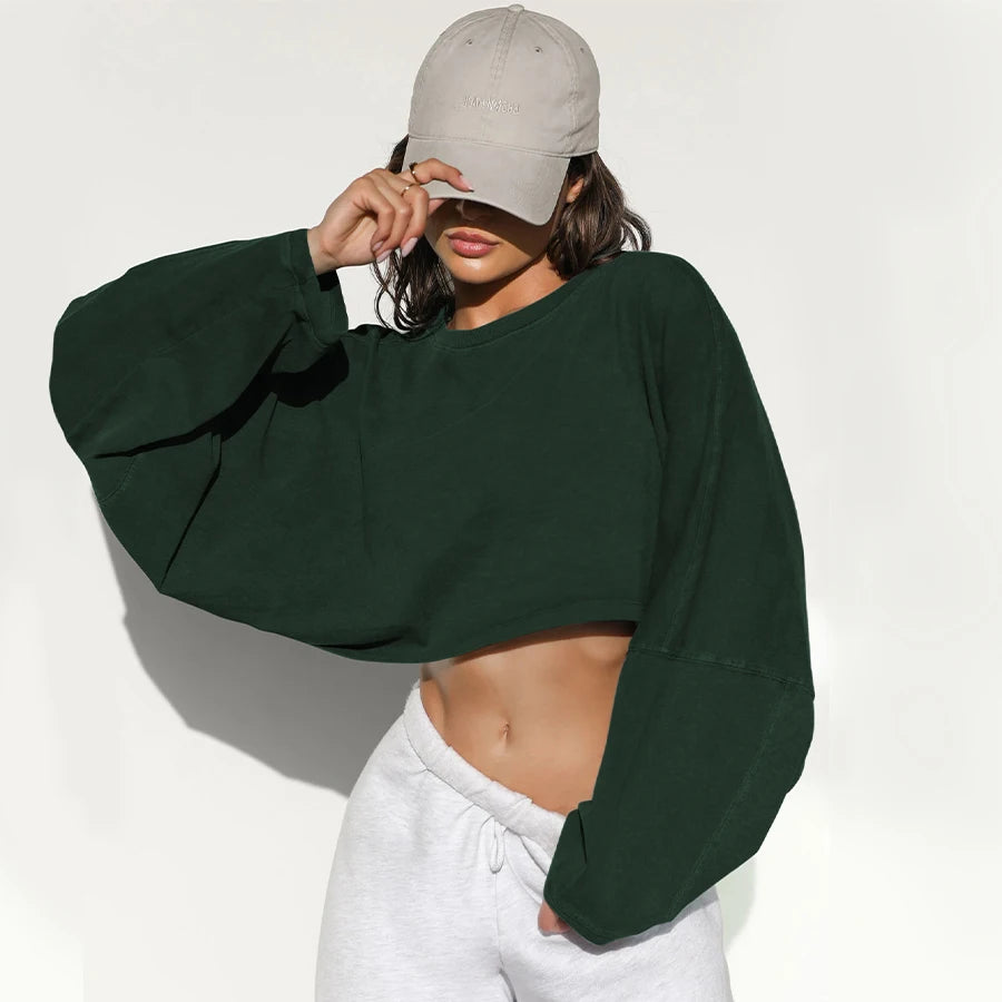 “Flexoora Women’s Loose Long‑Sleeve Crop Training Tee”