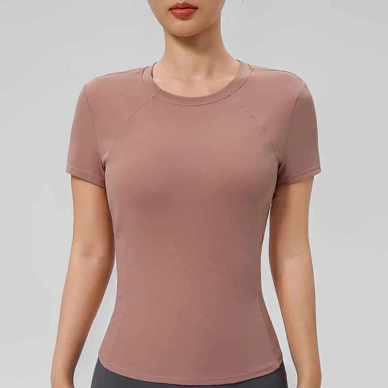 “Flexoora Women’s Quick‑Dry Round‑Neck Short‑Sleeve Gym Tee”