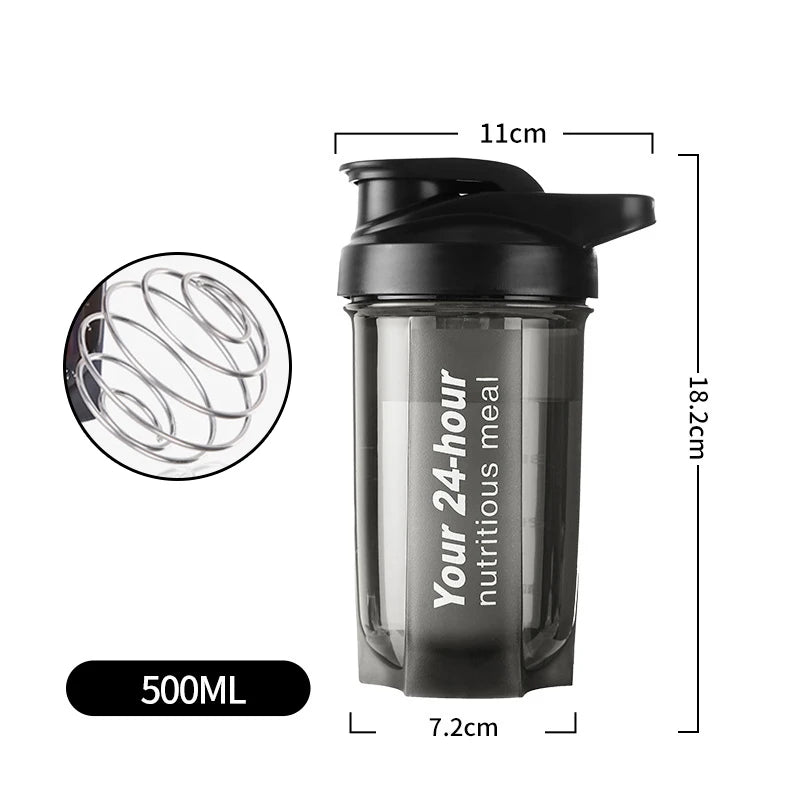 Sport Shaker Bottle 500ML Whey Protein Powder Mixing Bottle Sport Fitness Gym Shaker Outdoor Portable Plastic Drink Bottle
