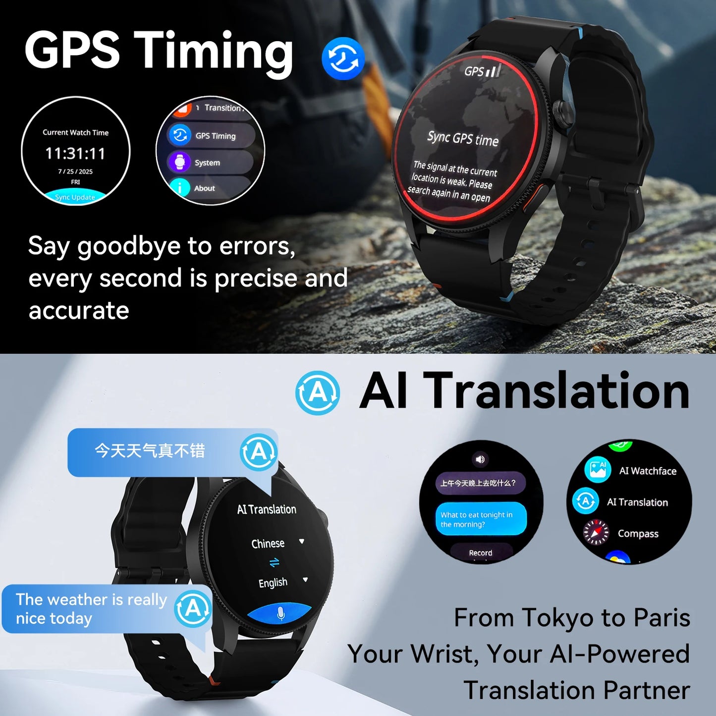 Smart Watch 1.43" AMOLED Screen Bluetooth Call GPS Fitness Tracker 150+ Sport Modes Heart Rate/SpO2 Monitor 450mAh