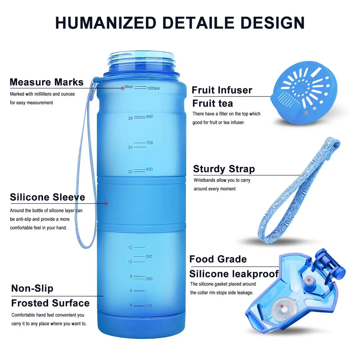Sports Water Bottles With Time Scale Marker Leakproof Outdoor Shaker Bottle Tritan Plastic Eco-Friendly Drinkware BPA Free