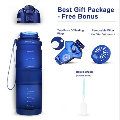 Sports Water Bottles With Time Scale Marker Leakproof Outdoor Shaker Bottle Tritan Plastic Eco-Friendly Drinkware BPA Free