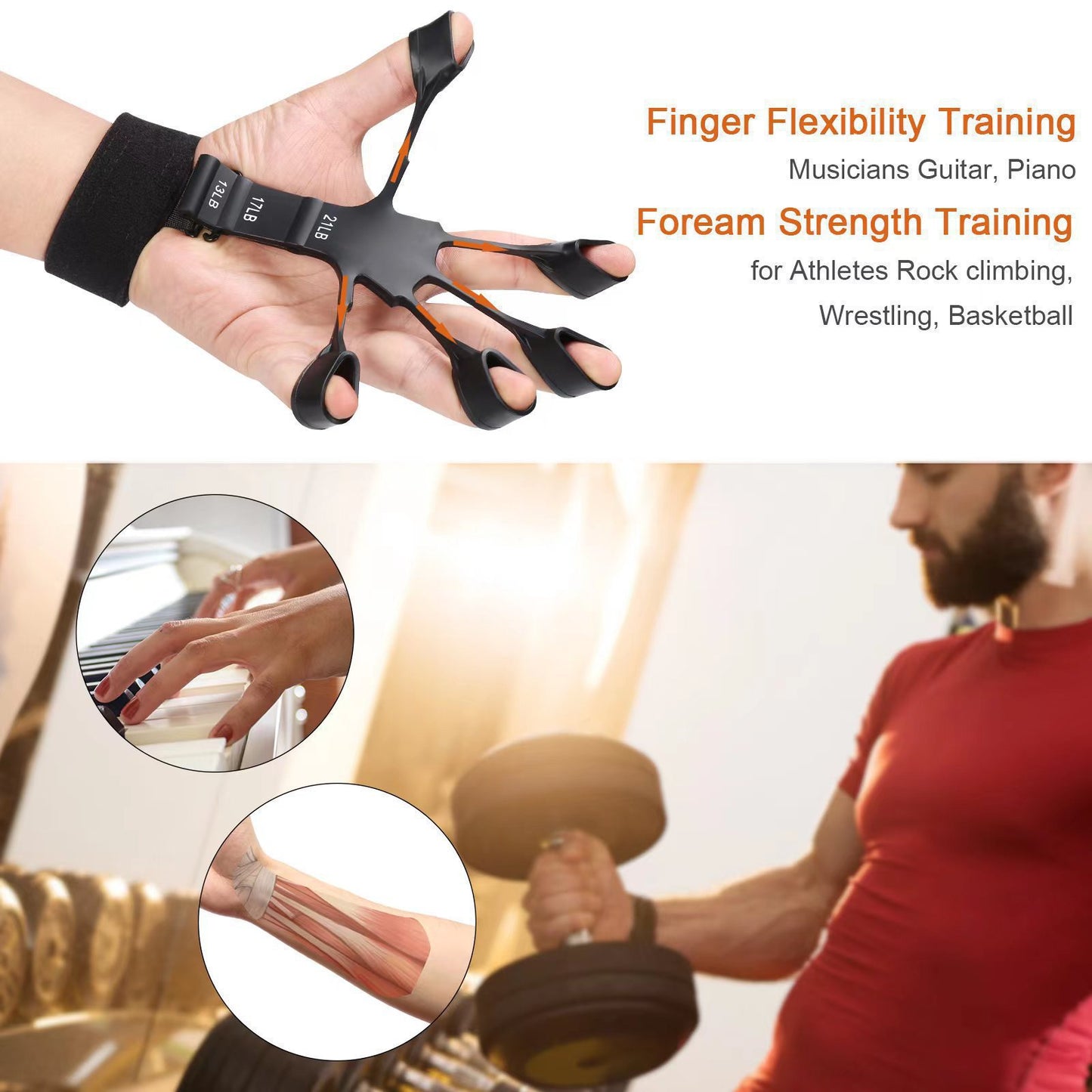 “Flexoora 5‑Finger Hand Trainer – Gym Fitness Body Silicone Wrist Puller & Finger Strengthener”