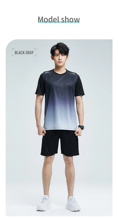 “Flexoora Men’s Ice-Silk Quick-Dry Gym Set – T-Shirt & Shorts for Running & Training”