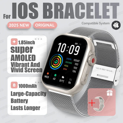 2025 New Fashion Sports Smart Watch Men Women 1.85-Inch HD AMOLED Full Touch Screen IP68 Waterproof Bluetooth Call SmartWatches