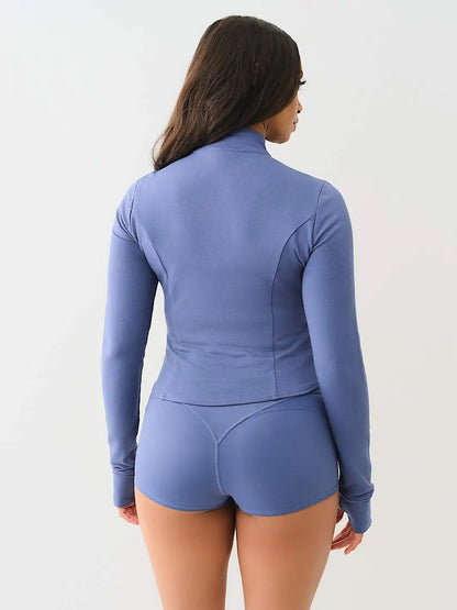 “Flexoora Women’s 2‑Piece Zipper Sweatshirt & Biker Shorts Set – Summer Streetwear”