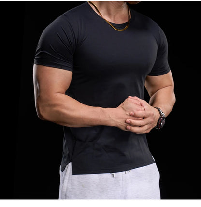 “Flexoora Men’s High‑Elasticity Breathable Short‑Sleeve Gym Tee – Running & Training”