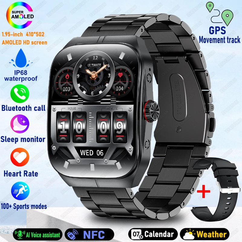 2025 New 1.95 Inch Ultra HD Smart Watch Men For OPPO GPS Tracking Bluetooth Call NFC Heart Rate Sports Fitness Women Smart Watch