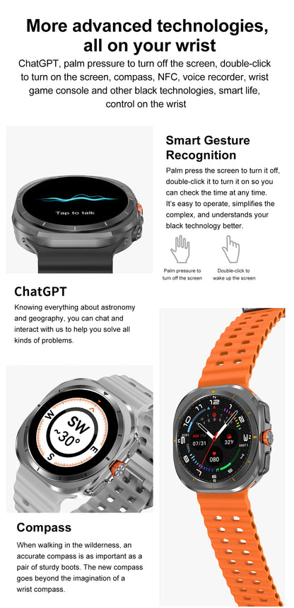 2025 New Watch 7 Ultra Smart Watch Men 32GB Memory Video GPS NFC 47mm AMOLED Fitness Waterproof Sport Tracker Health Smartwatch