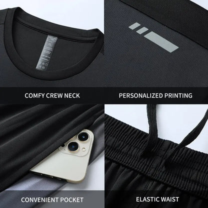 “Flexoora Men’s Ice-Silk Quick-Dry Gym Set – T-Shirt & Shorts for Running & Training”