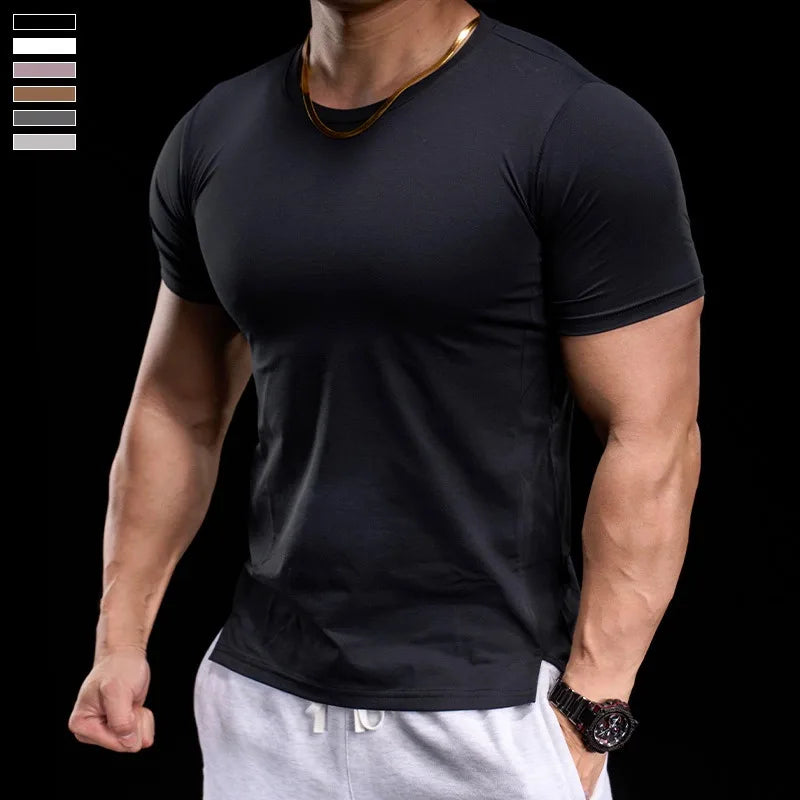 “Flexoora Men’s High‑Elasticity Breathable Short‑Sleeve Gym Tee – Running & Training”
