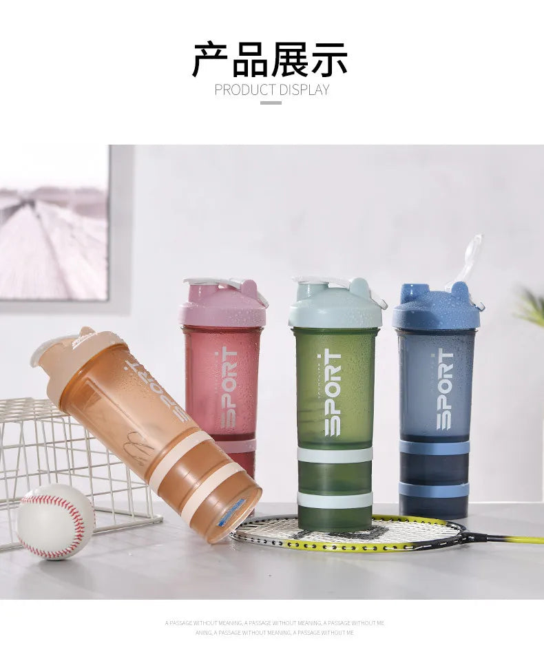 500ML 3-layer Sports Water Bottle Protein Shaker Outdoor Travel Portable Leakproof Drinkware Plastic My Drink Bottle BPA Free