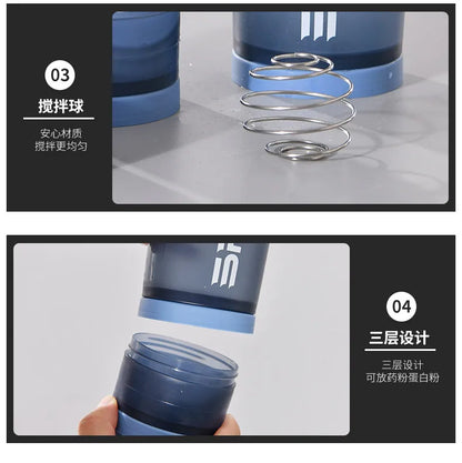 500ML 3-layer Sports Water Bottle Protein Shaker Outdoor Travel Portable Leakproof Drinkware Plastic My Drink Bottle BPA Free