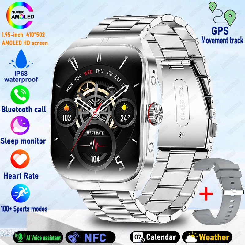 2025 New 1.95 Inch Ultra HD Smart Watch Men For OPPO GPS Tracking Bluetooth Call NFC Heart Rate Sports Fitness Women Smart Watch