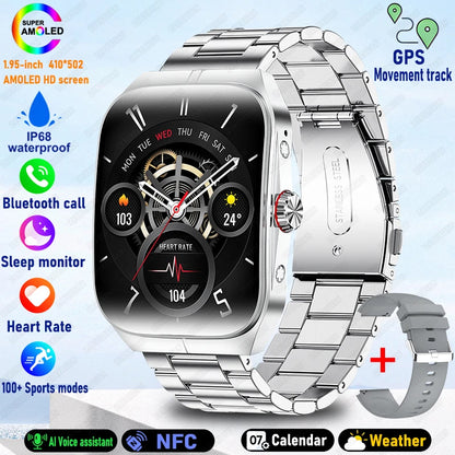 2025 New 1.95 Inch Ultra HD Smart Watch Men For OPPO GPS Tracking Bluetooth Call NFC Heart Rate Sports Fitness Women Smart Watch