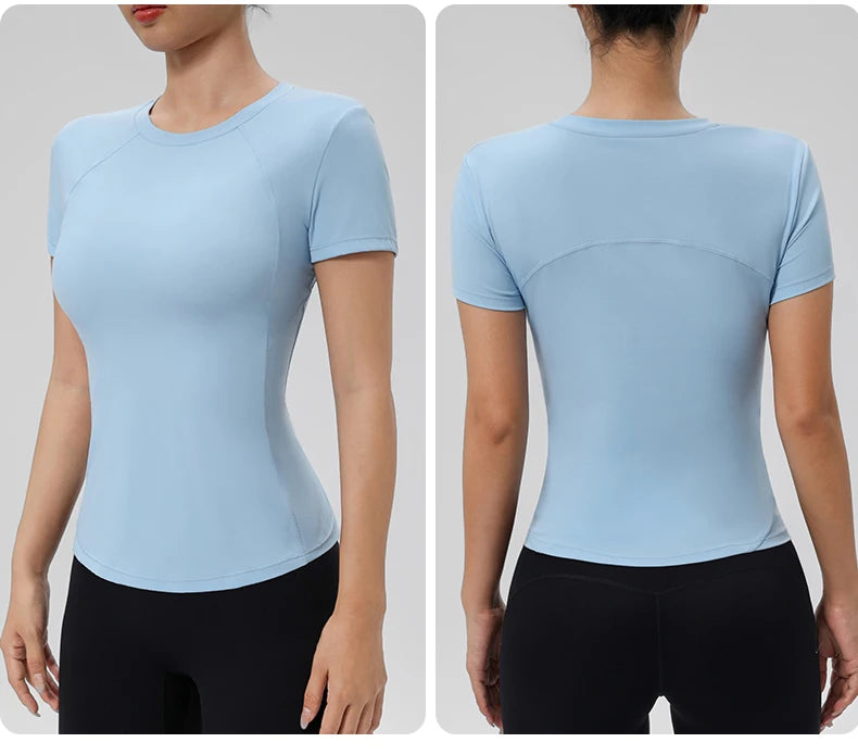 “Flexoora Women’s Quick‑Dry Round‑Neck Short‑Sleeve Gym Tee”