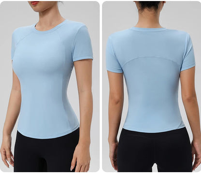 “Flexoora Women’s Quick‑Dry Round‑Neck Short‑Sleeve Gym Tee”