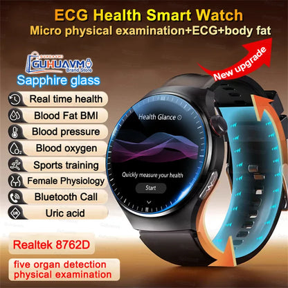 2025 New Smart Watch For Men Health ECG+HRV Blood Oxygen Uric Acid Fitness Sport Tracker Watches body fat Sleep Call Smartwatch