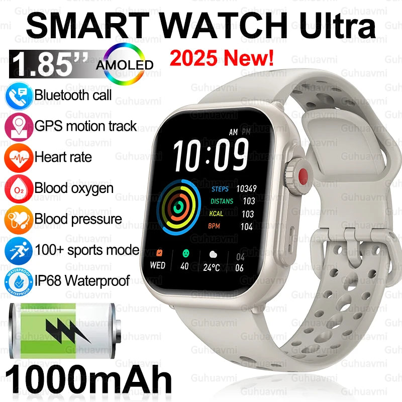 2025 New Fashion Sports Smart Watch Men Women 1.85-Inch HD AMOLED Full Touch Screen IP68 Waterproof Bluetooth Call SmartWatches