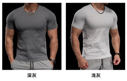 “Flexoora Men’s High‑Elasticity Breathable Short‑Sleeve Gym Tee – Running & Training”