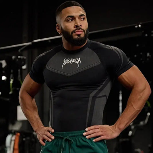 “Flexoora Men’s High‑Elastic Fitness Tee & Tights Set”