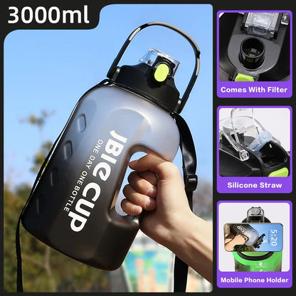 3 Liter Sports Water Bottle With Handle Large Capacity Fitness With Scale Gradient Kettle Outdoor Plastic Portable Water Bottle