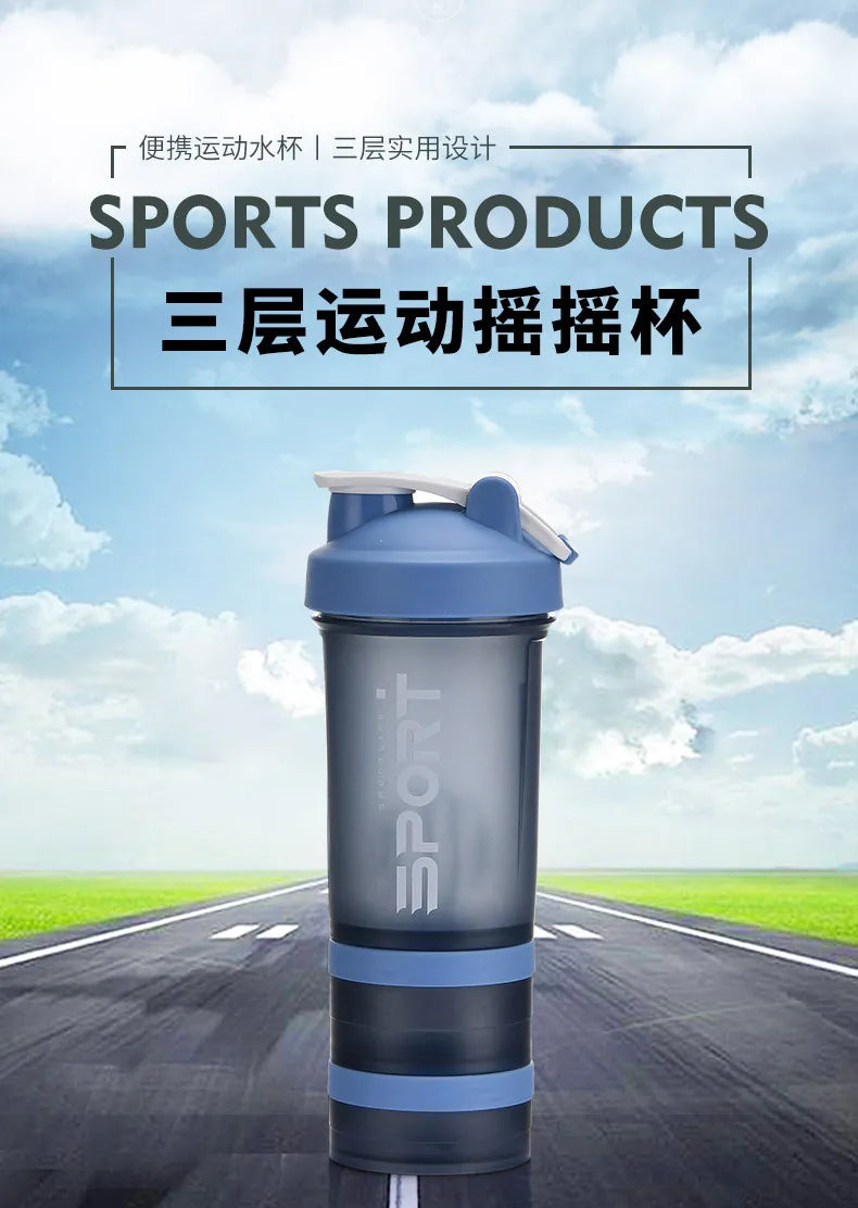 500ML 3-layer Sports Water Bottle Protein Shaker Outdoor Travel Portable Leakproof Drinkware Plastic My Drink Bottle BPA Free