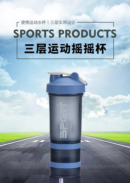 500ML 3-layer Sports Water Bottle Protein Shaker Outdoor Travel Portable Leakproof Drinkware Plastic My Drink Bottle BPA Free