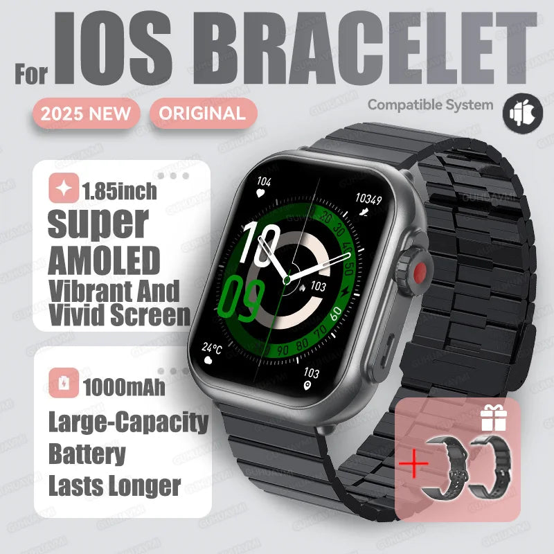 2025 New Fashion Sports Smart Watch Men Women 1.85-Inch HD AMOLED Full Touch Screen IP68 Waterproof Bluetooth Call SmartWatches