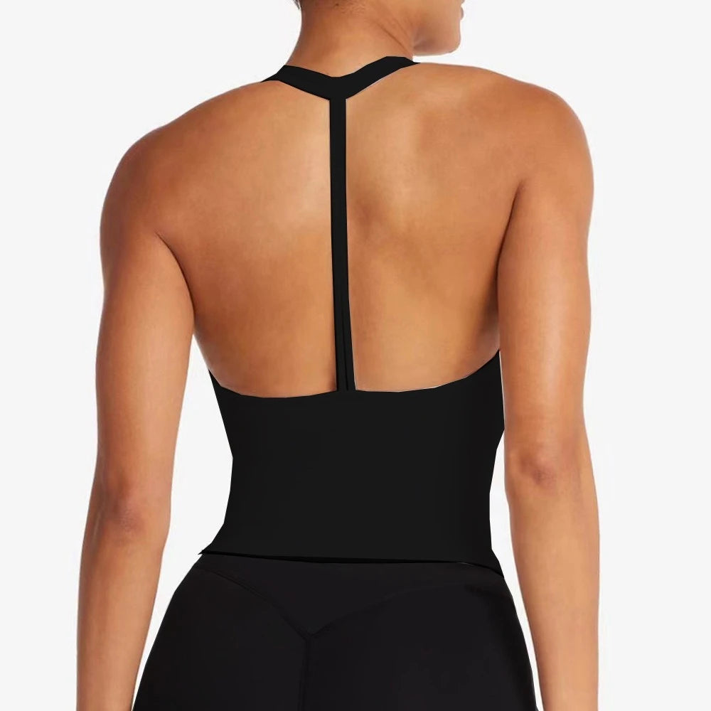 “Flexoora Women’s Halter Vest with Chest‑Pad – Gym & Yoga”