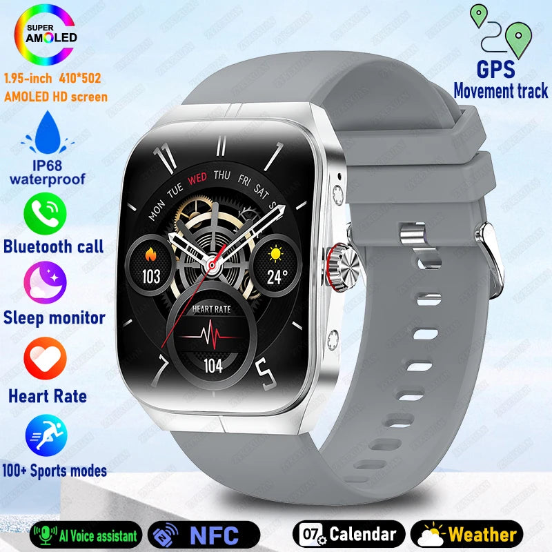 2025 New 1.95 Inch Ultra HD Smart Watch Men For OPPO GPS Tracking Bluetooth Call NFC Heart Rate Sports Fitness Women Smart Watch