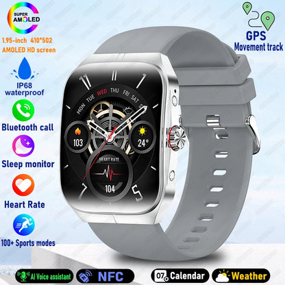 2025 New 1.95 Inch Ultra HD Smart Watch Men For OPPO GPS Tracking Bluetooth Call NFC Heart Rate Sports Fitness Women Smart Watch