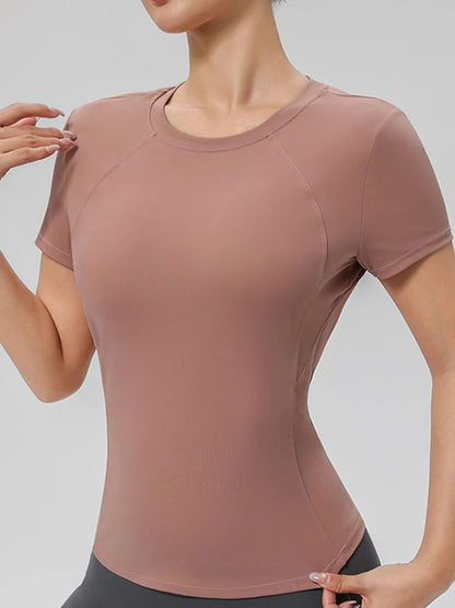 “Flexoora Women’s Quick‑Dry Round‑Neck Short‑Sleeve Gym Tee”