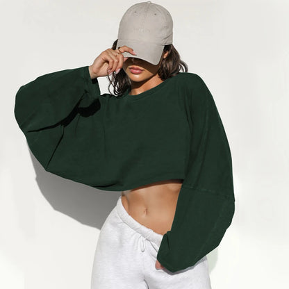 “Flexoora Women’s Loose Long‑Sleeve Crop Training Tee”