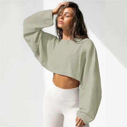 “Flexoora Women’s Loose Long‑Sleeve Crop Training Tee”