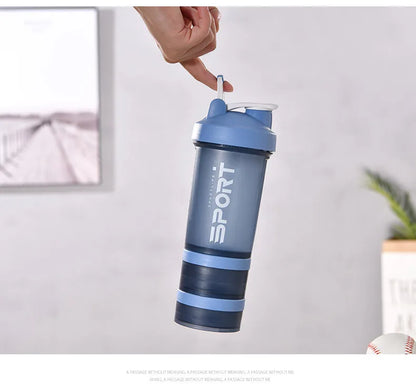 500ML 3-layer Sports Water Bottle Protein Shaker Outdoor Travel Portable Leakproof Drinkware Plastic My Drink Bottle BPA Free