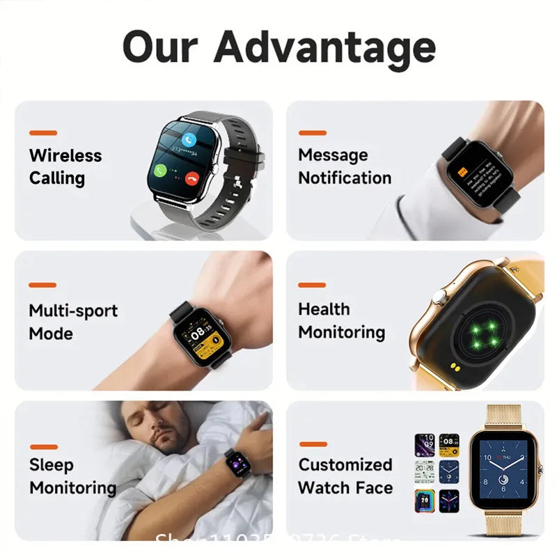 1.83'' Sports Smart Watch Fitness Clock Health Monitor Waterproof Smartwatch Wireless Call Watches for Men Women IOS Xiaomi 2024