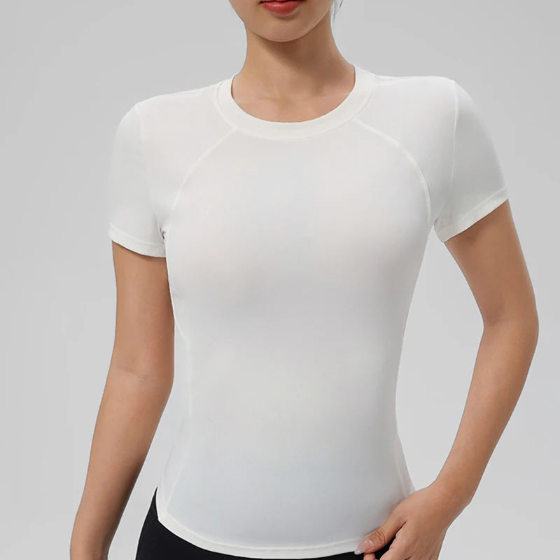 “Flexoora Women’s Quick‑Dry Round‑Neck Short‑Sleeve Gym Tee”