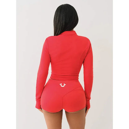 “Flexoora Women’s 2‑Piece Zipper Sweatshirt & Biker Shorts Set – Summer Streetwear”