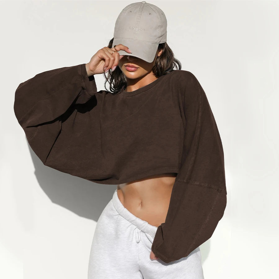 “Flexoora Women’s Loose Long‑Sleeve Crop Training Tee”