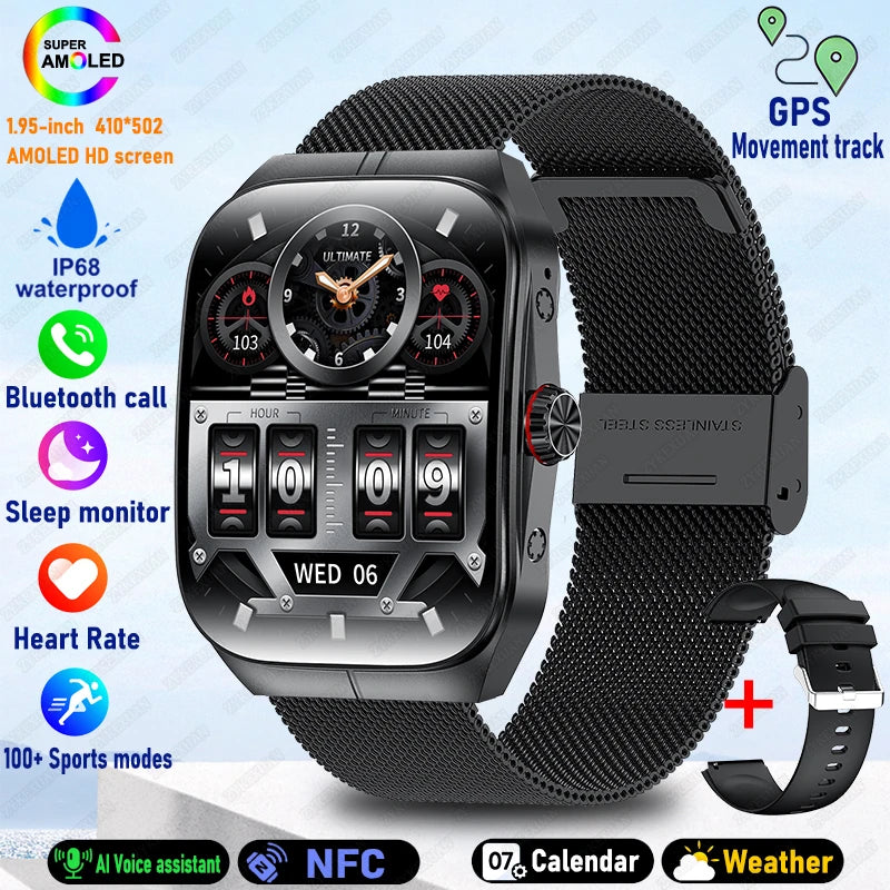 2025 New 1.95 Inch Ultra HD Smart Watch Men For OPPO GPS Tracking Bluetooth Call NFC Heart Rate Sports Fitness Women Smart Watch
