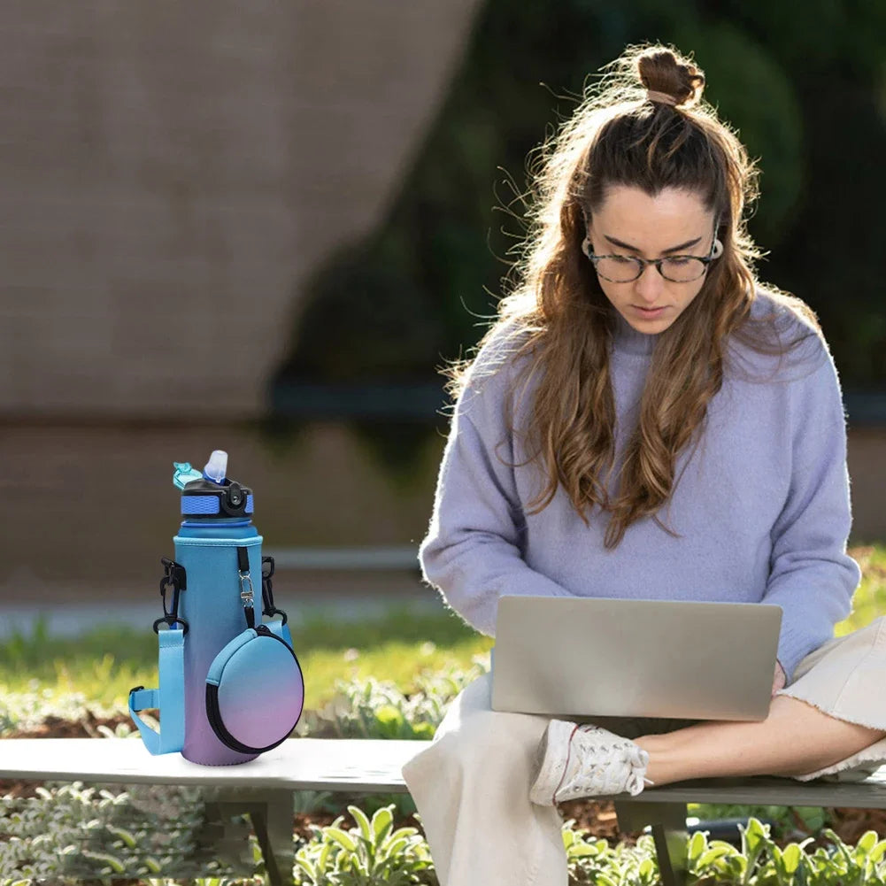 1000ML Sports Bottle Case with Adjustable Shoulder Strap Water Bottle Holder Neoprene Carrier Insulated Water Jug Carrier Pouch