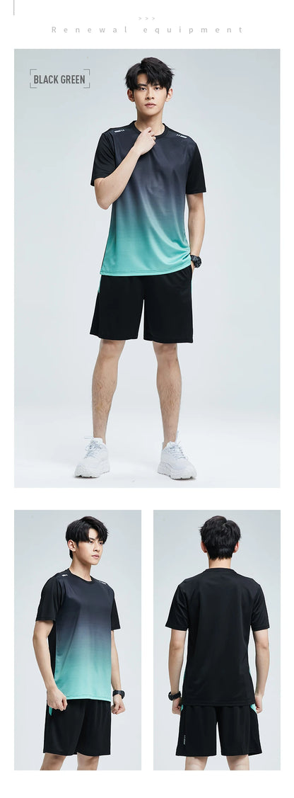 “Flexoora Men’s Ice-Silk Quick-Dry Gym Set – T-Shirt & Shorts for Running & Training”