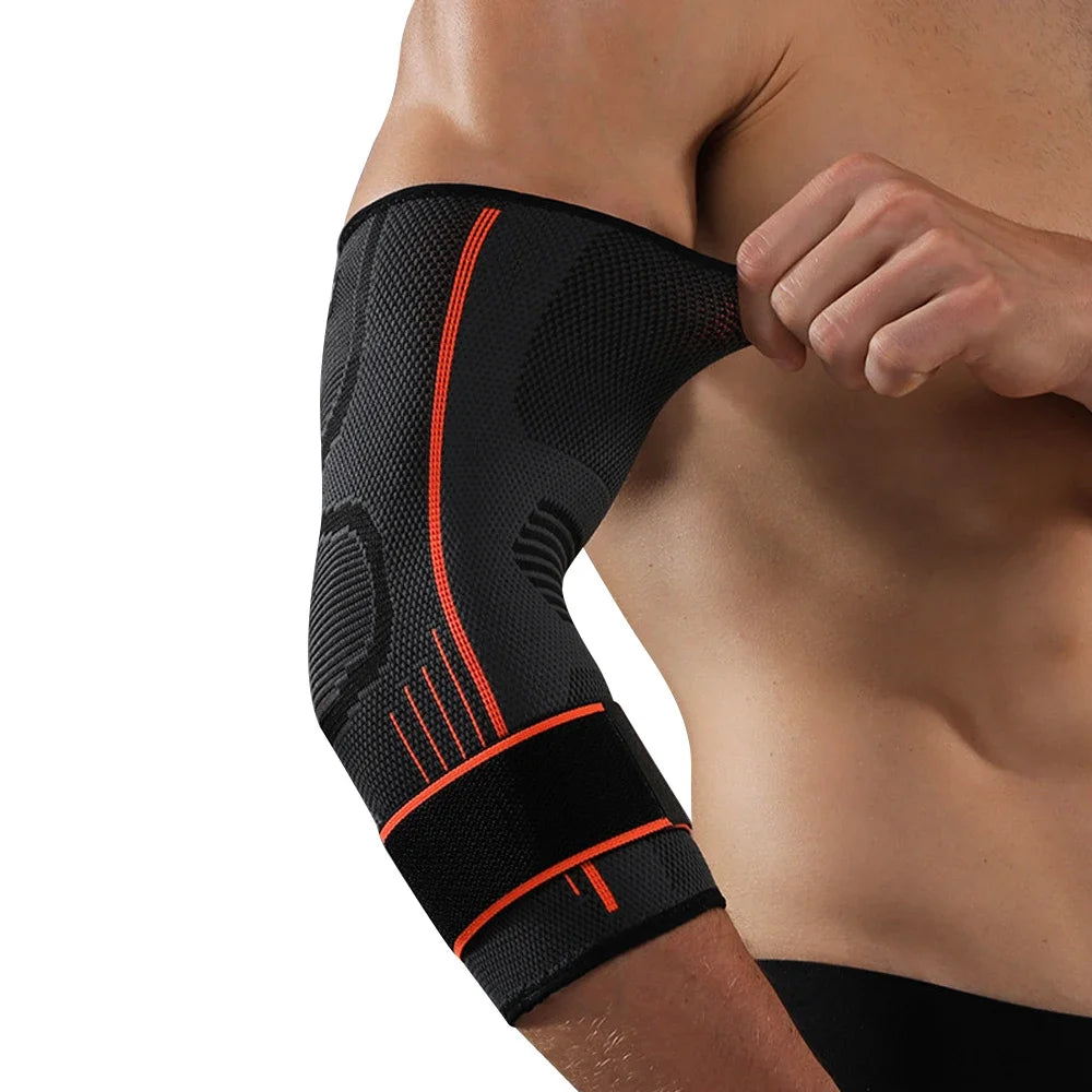 “Flexoora Adjustable Elbow Brace – Gym Fitness Body Compression Sleeve & Strap”