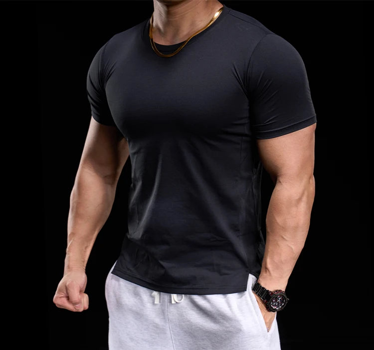 “Flexoora Men’s High‑Elasticity Breathable Short‑Sleeve Gym Tee – Running & Training”