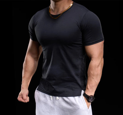 “Flexoora Men’s High‑Elasticity Breathable Short‑Sleeve Gym Tee – Running & Training”