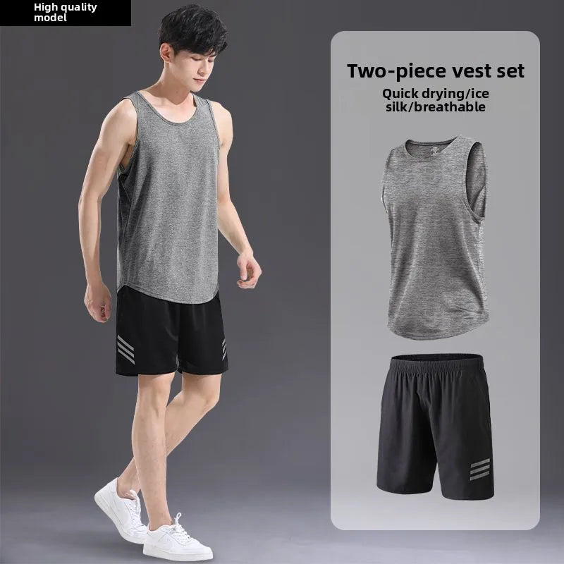“Flexoora Men’s Ice‑Silk Quick‑Dry Summer 2‑Piece Training Set”
