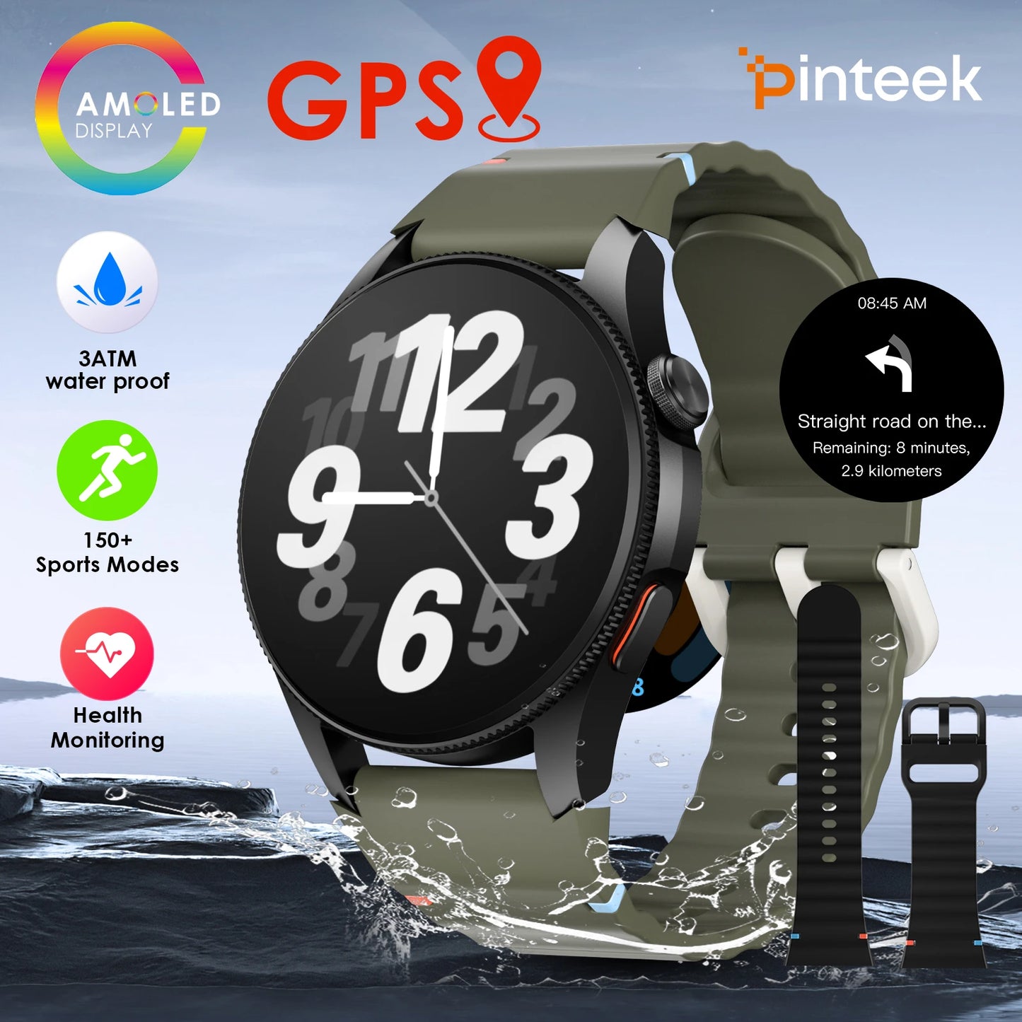 Smart Watch 1.43" AMOLED Screen Bluetooth Call GPS Fitness Tracker 150+ Sport Modes Heart Rate/SpO2 Monitor 450mAh