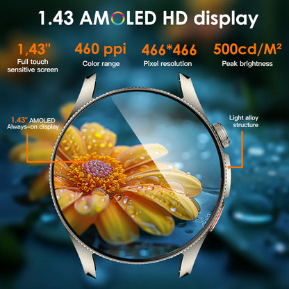 Smart Watch 1.43" AMOLED Screen Bluetooth Call GPS Fitness Tracker 150+ Sport Modes Heart Rate/SpO2 Monitor 450mAh
